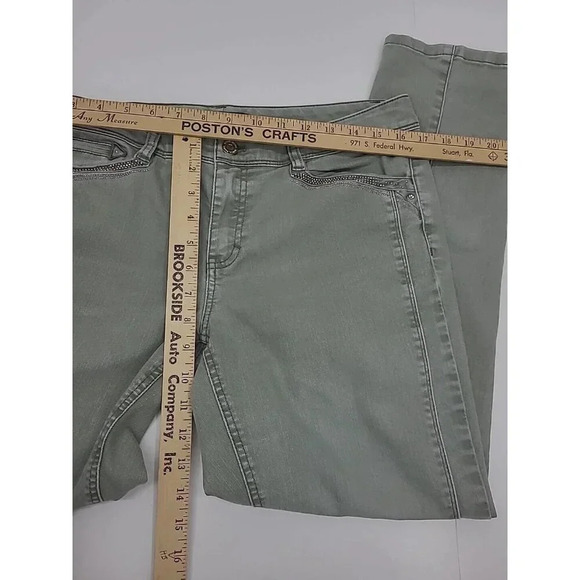 White House Black Market Green Jeans Women's Size 10R Slim Ankle Beaded Accents - Picture 3 of 6